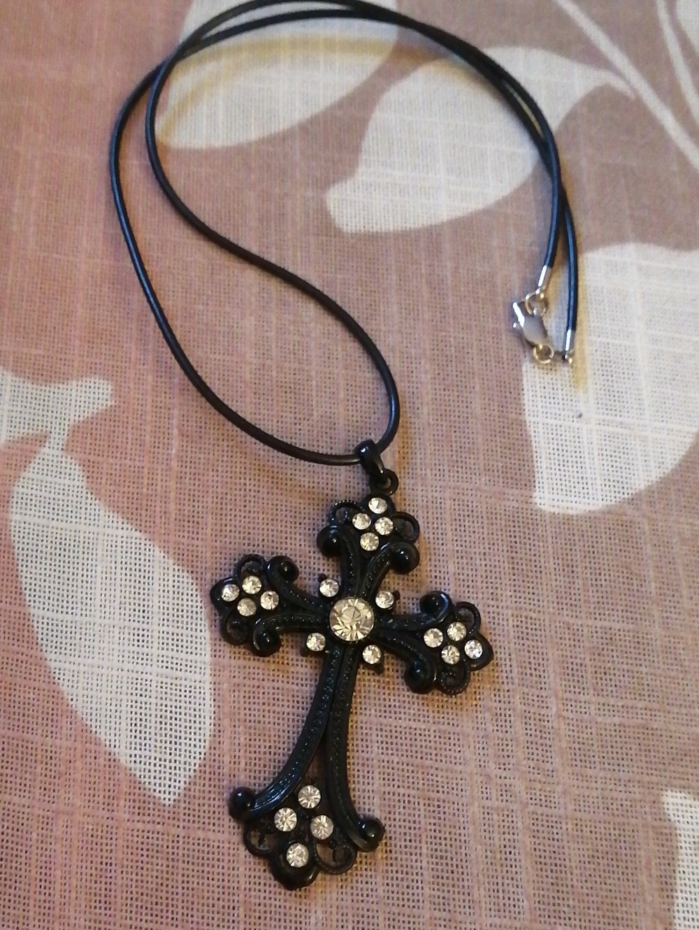 Stylish Black Cross Pendant Sparkling Crystals Unisex Necklace 19.5" Long